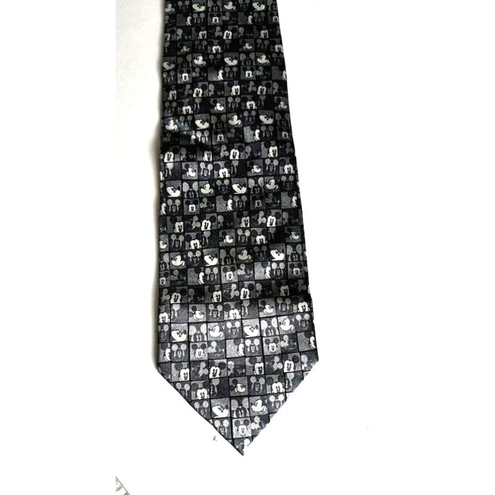 Disney Mickey Mouse Silk Tie Gray Mosaic Pattern WDW - 100% Silk Men’s Necktie